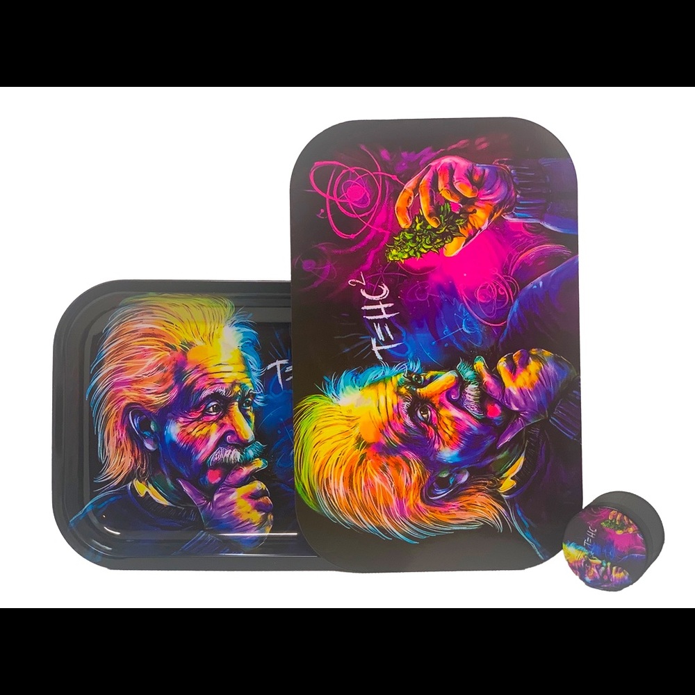 Cigarette Rolling Tray with Magnetic Lid and Grinder - Set of 3 - Multicolor